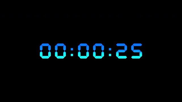30 second countdown digital timer from 30 second to 0 second with gradient dark blue and blue sky color on transparent background, 4k video