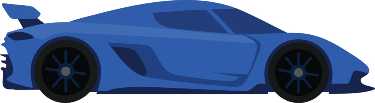 Aerodynamic blue sports vehicle with a rear spoiler design featuring an athletic stance and powerful wheels intended for high speed performance touring on open highways for road enthusiasts