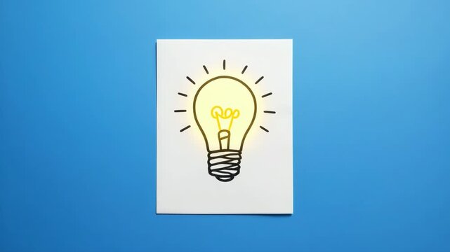 Lightbulb glowing with bright ideas on a blue background during a conceptual animation