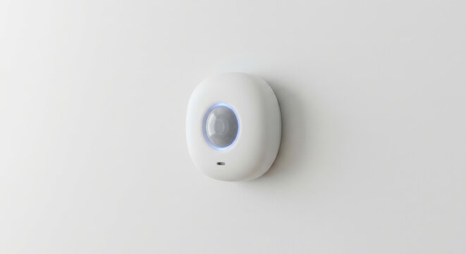 Labor Shortage Impact concepts. Modern white motion detector sensor device mounted on plain white wall