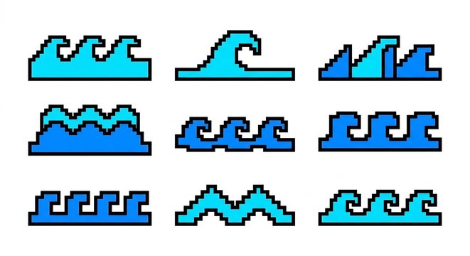 Wave pixel art set for gaming