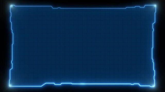 Futuristic digital HUD cyber frame technology for video overlay templates.Digital HUD futuristic motion graphic element cyber generated background. security hologram frame border 4k background.