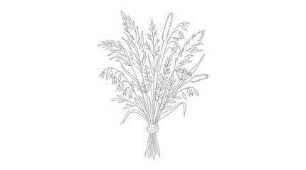 Fototapeta premium Hand drawn line art illustration of a rustic dried flower bouquet.