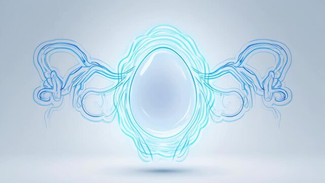 Luminous egg shape with flowing blue tendrils against a soft gradient background