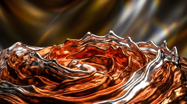 Abstract molten metal ripples in copper and silver swirling waves