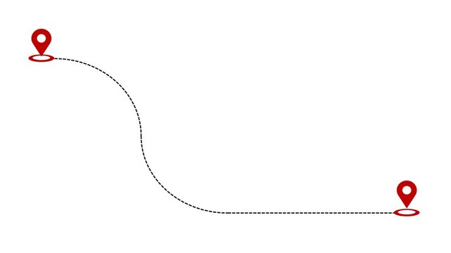 Animated Journey Path with GPS Location Pin Markers on White Background
