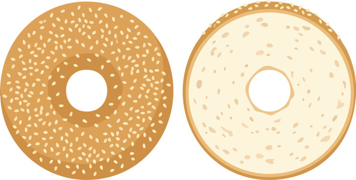 Fresh round bread ring with sesame seeds and a sliced counterpart showing the soft internal texture often used for hearty breakfast sandwiches or quick morning meals prepared by skilled local