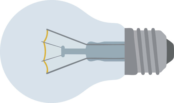 Clear incandescent glass bulb with internal metal wire filament representing electrical invention and energy consumption for home lighting power systems and electrical engineering industrial