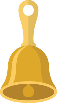 A shiny golden hand bell for ringing during celebration events or festive holiday occasions crafted with a classic metallic design that emits a loud sound when shaken by a person in the morning