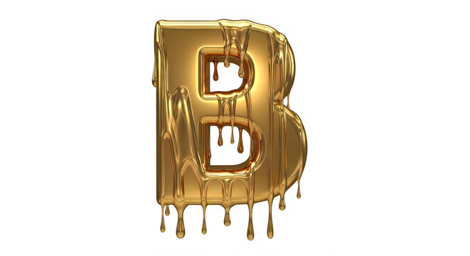 Golden letter B with dripping effect isolated on transparent background transparent background