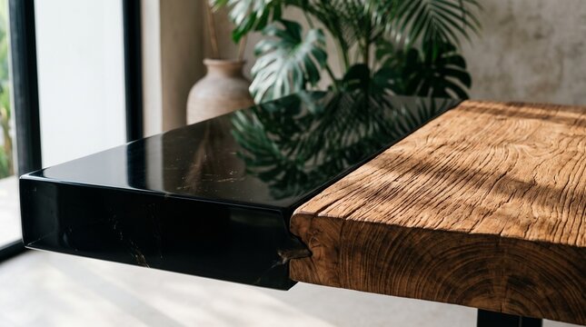 Modern Interior Design Minimalist Workspace with Wood and Black
