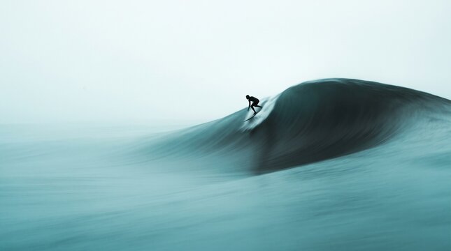 Surfer Riding Powerful Wave in Ocean
