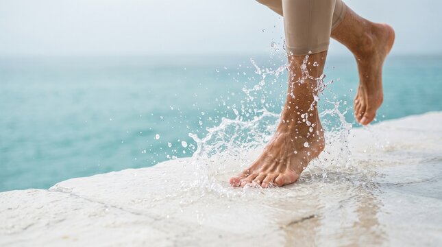 Man Running Into Ocean Waves on Beach