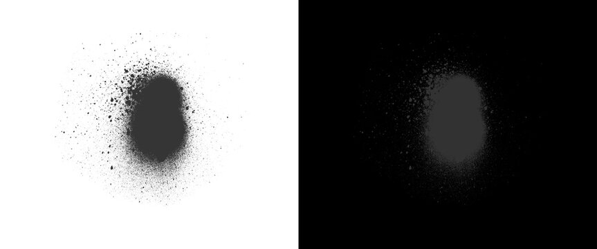Grungy spray paint texture on split background, black aerosol splatter on white, white spray paint mist on black, street art design element