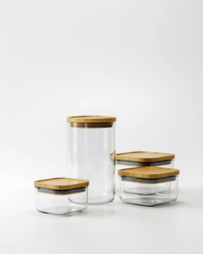 Glass Food Storage Containers with Bamboo Lids on White Background m27yd4pvrysuxxe