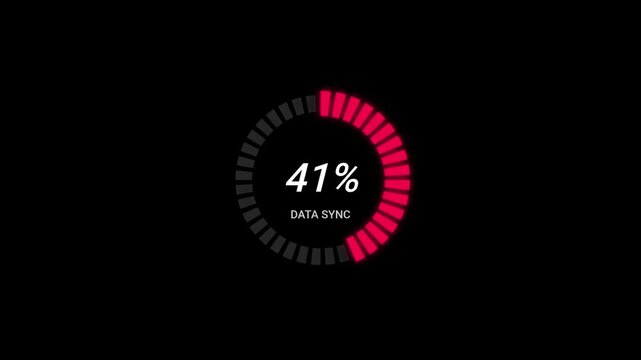 Digital progress bar animation, data sync loading, 100% complete, futuristic interface
