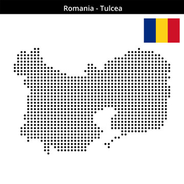 Map of Romania region Tulcea in medium size dots