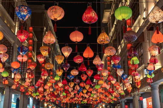 Shantou Street Festival with Colorful Illuminated Lanterns at Night