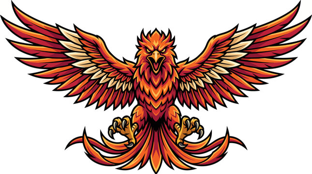 Mythical phoenix firebird with wide wingspan and sharp talons