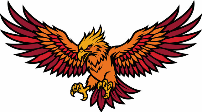 Fierce phoenix bird mascot with wide wings and sharp talons