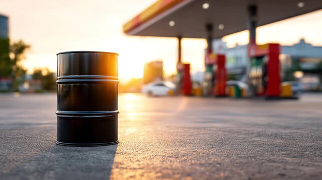 Oil Barrel at Fuel Station. - Energy Industry Concept.