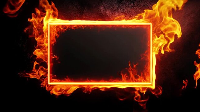 Burning Fire Frame with Glowing Neon Border and Copy Space