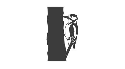 Woodpecker Climbing Tree Trunk Silhouette Vector Art © illustration