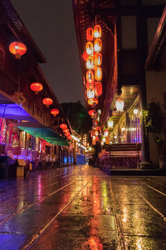 Chengdu Jinli Ancient Street Night Scene with Red Lanterns