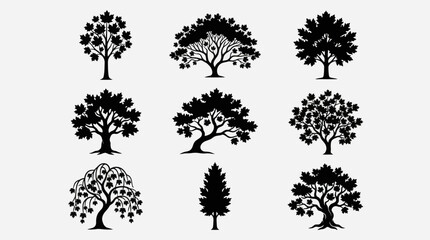 Diverse tree silhouettes collection © Soge