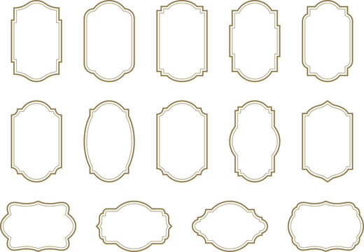 Gold outline vintage frame set on transparent background. Retro Logo Frames, elegant Label Shapes and Badge Templates Set. Blank label templates for branding and packaging.