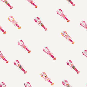 Minimalist lobster seamless pattern on white background