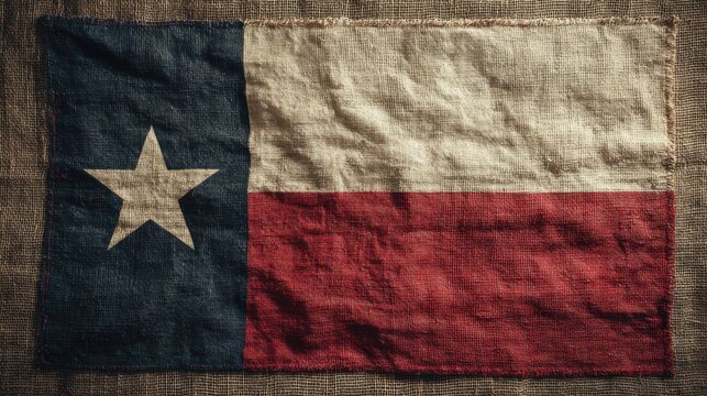 Texas flag made of fabric displayed on a textured surface showing its design with blue, white, and red colors