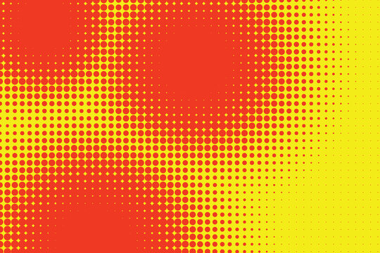 Red and yellow halftone pattern with varying dot sizes, abstract geometric pop background dots