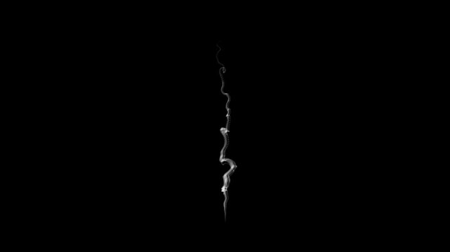 Candle smoke wisps rise in smooth lines and grow turbulent against black background, candle smoke trail isolated
