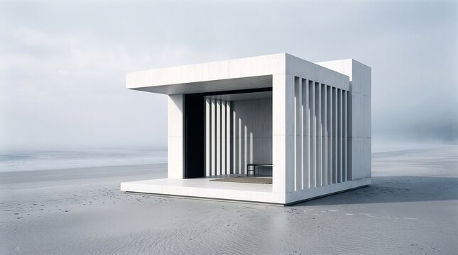 Modern Minimalist Pavilion on Empty Beach