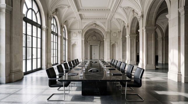 Boardroom Conference Table in Neoclassical Architecture
