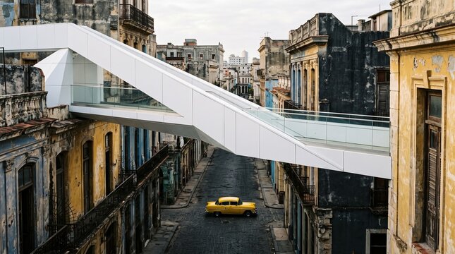 Modern Architecture Contrasts with Historic Havana Street
