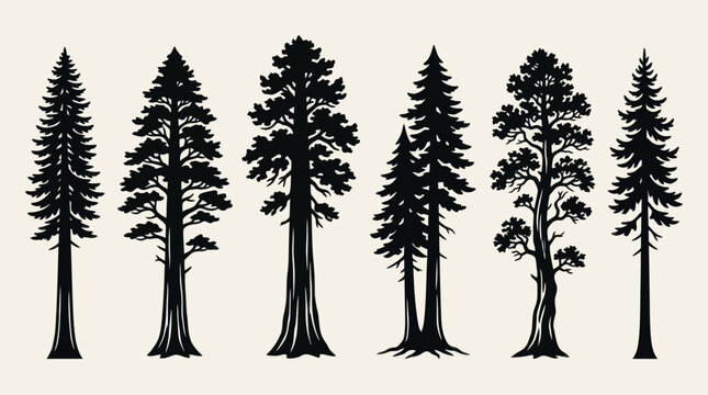 Various coniferous tree silhouettes