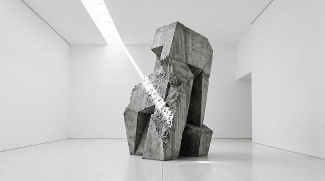 Abstract Concrete Sculpture in Minimalist Gallery Space