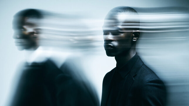 Motion Blur Portrait of Man with Fragmented Thoughts