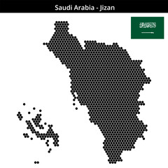 Obraz premium Map of Saudi-Arabia region Jizan in small hexagonal dots