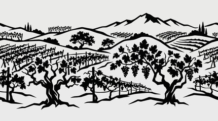 Obraz premium Vineyard landscape silhouette with hills and mountains