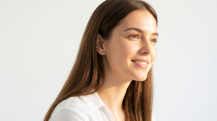 Obraz premium Young Brazilian Woman Gazing Toward Sunlight Demonstrating Luminous Complexion for Skincare