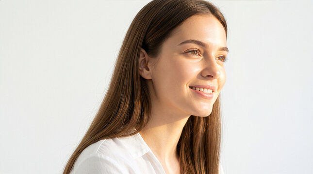 Young Brazilian Woman Gazing Toward Sunlight Demonstrating Luminous Complexion for Skincare