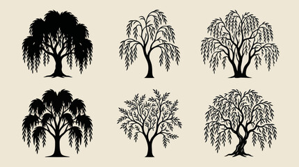 Weeping willow tree silhouettes collection © Surya