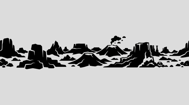 Volcanic landscape silhouette panorama