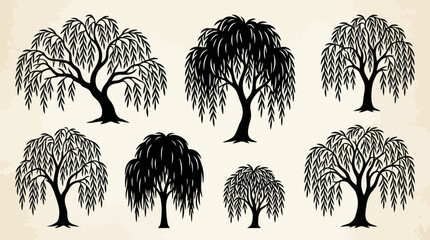 Weeping willow tree silhouettes collection © Surya
