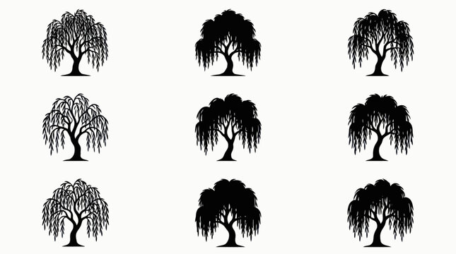 Weeping willow tree silhouettes collection