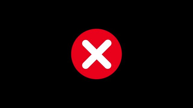 Animated wrong mark red icon appearing 4k