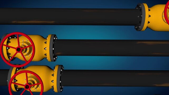 Yellow gas pipe with valve. Gas production and transportation to consumers.